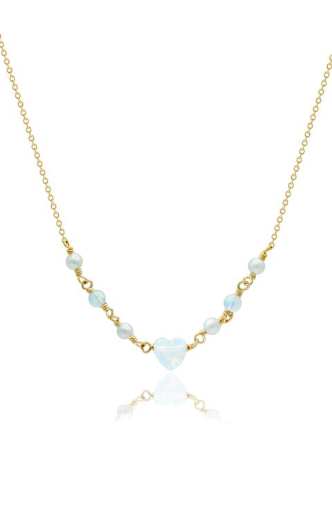 Freshwater Pearl & Opal Pendant Necklace