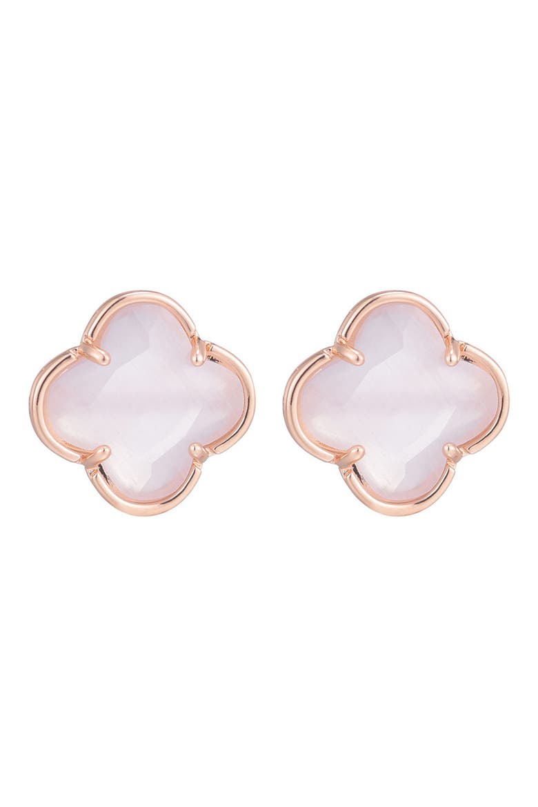 Crystal Clover Stud Earrings, Main, color, WHITE
