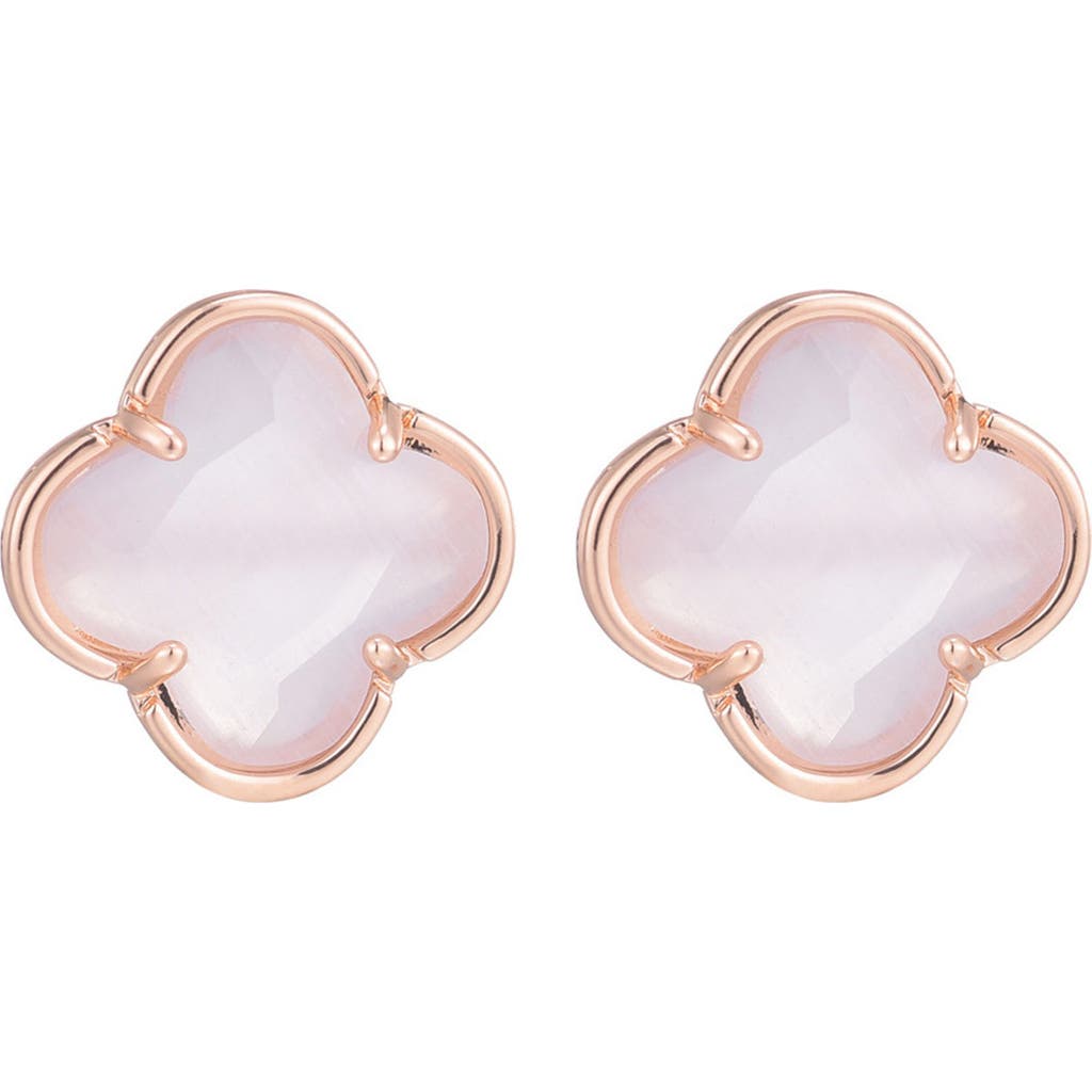 Adornia 14k Rose Gold Plated Clover Stone Stud Earrings In White