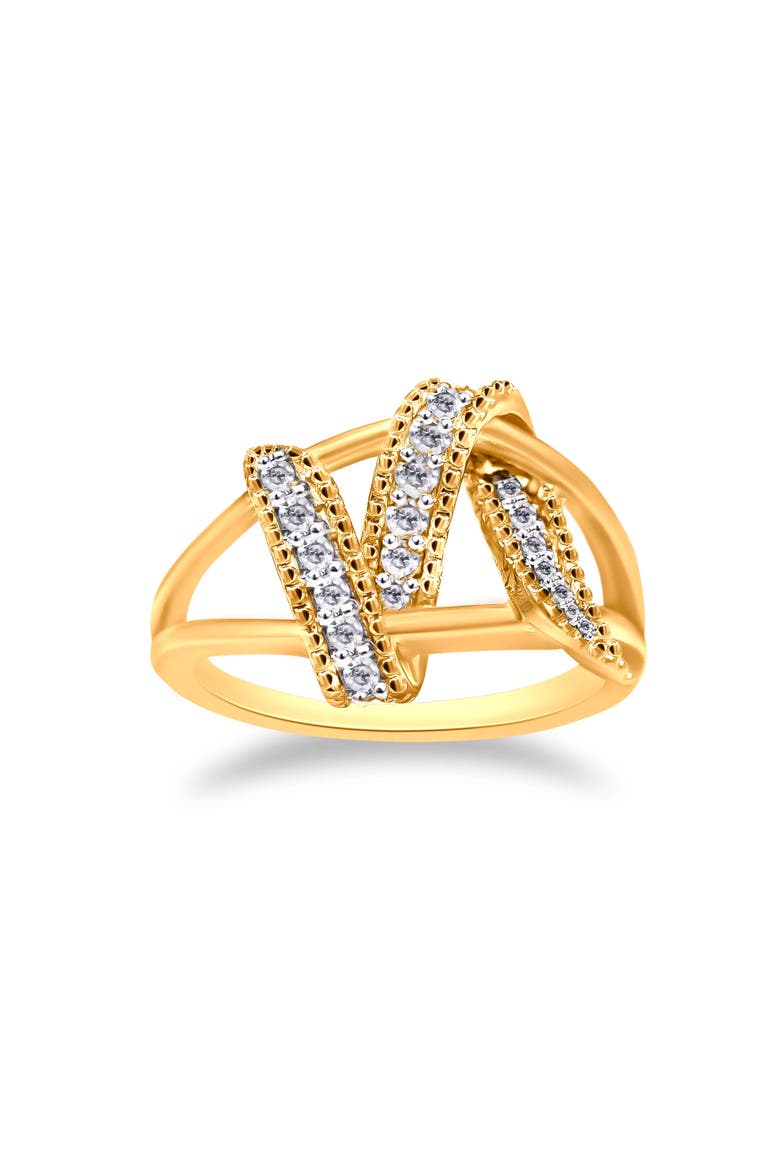 14K Yellow Gold Plated Silver 1/4 Cttw Diamond Interlocking Bypass Ring, Alternate, color, Yellow