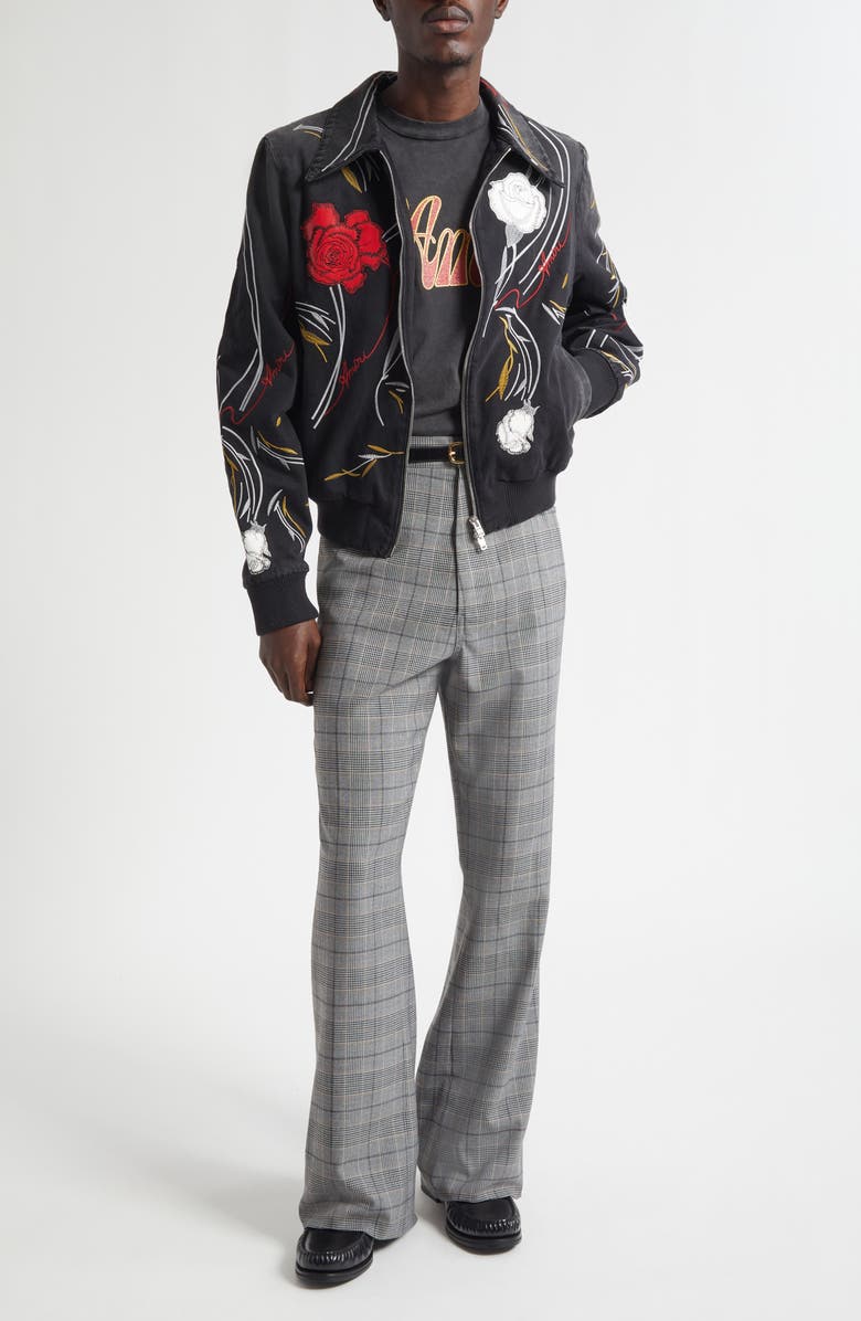 AMIRI Floral Embroidered Denim Blouson Jacket, Alternate, color, Dusk Black