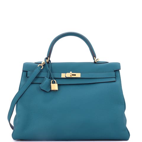 Kelly Handbag Blue Togo with Gold Hardware 35