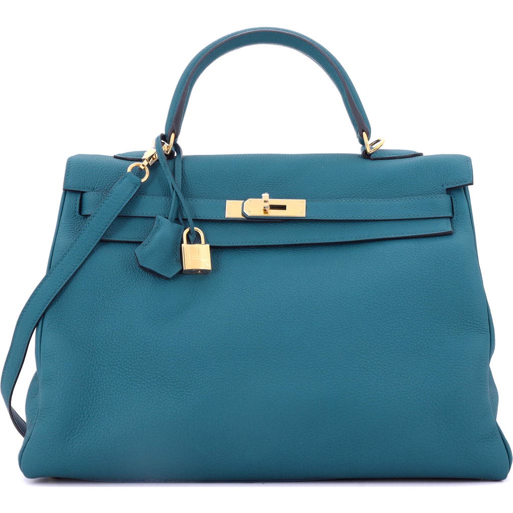 Pre-owned Hermes Hermes Kelly Handbag Blue Togo With Gold Hardware 35 In Blue