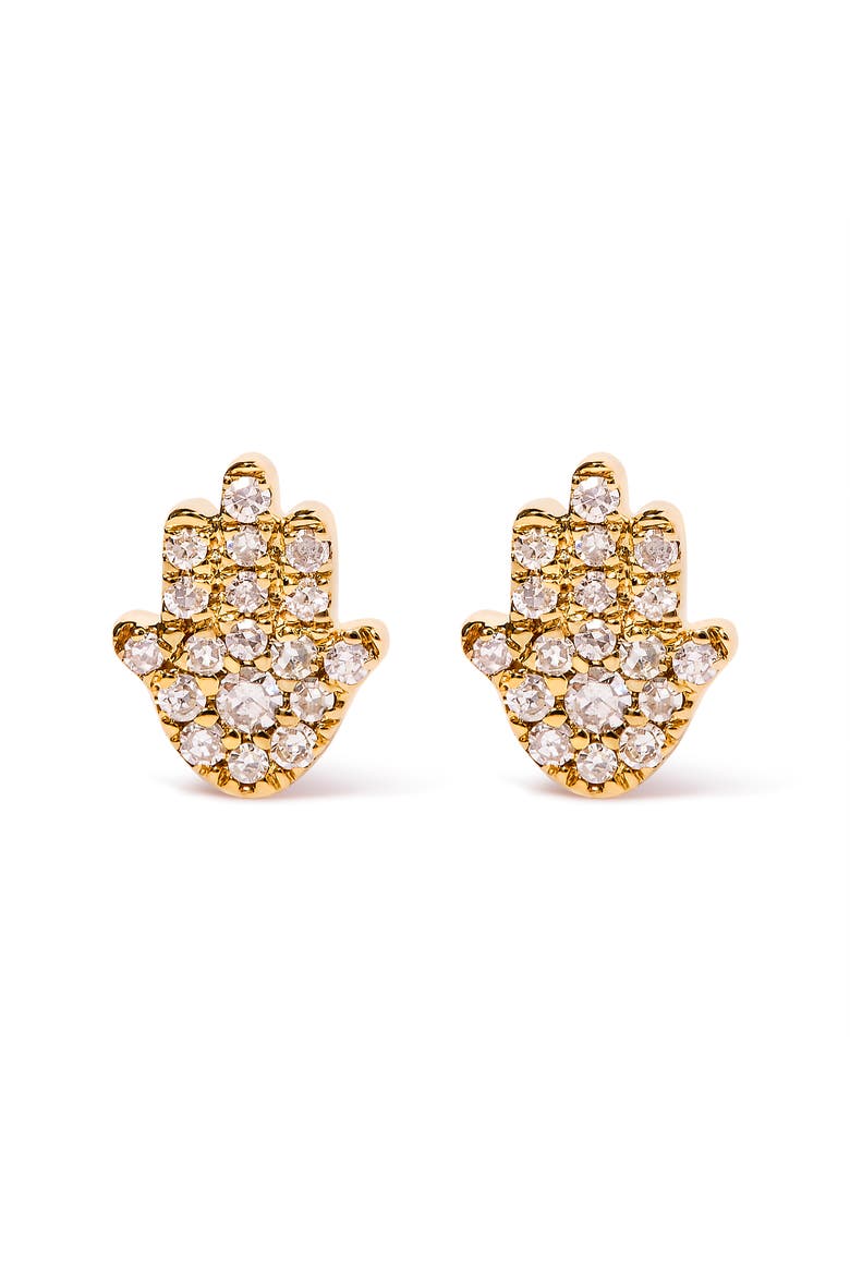 10K Yellow Gold Diamond Accented Hamsa Stud Earrings, Main, color, Yellow