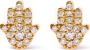 Haus of Brilliance 10K Yellow Gold Diamond Accented Hamsa Stud Earrings