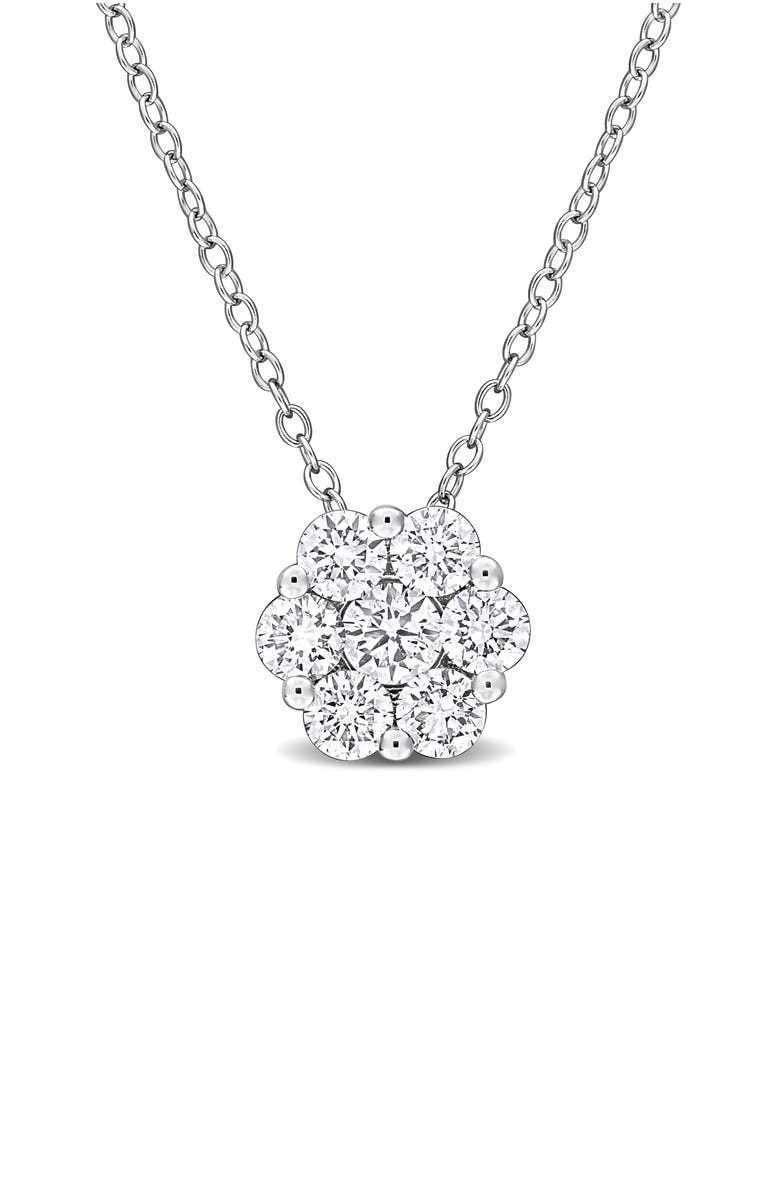 Created Forever Sterling Silver Lab Grown Diamond Cluster Pendant Necklace, Main, color, White