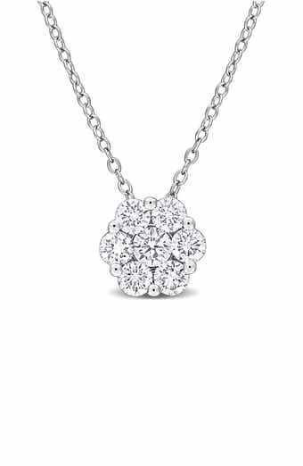 Created Forever Sterling Silver Lab Grown Diamond Cluster Pendant Necklace