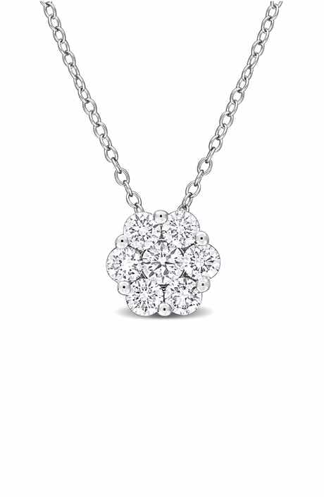 Created Forever Sterling Silver Lab Grown Diamond Cluster Pendant Necklace