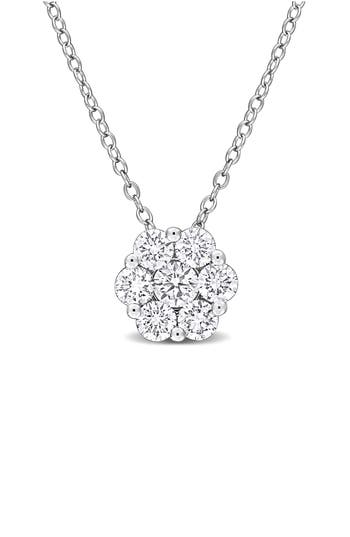 Created Forever Sterling Silver Lab Grown Diamond Cluster Pendant Necklace In White