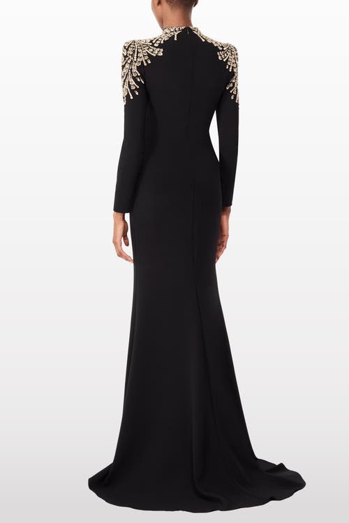 Jenny Packham Cobra Embellished-shoulders Mock-neck Maxi Dress In Blue