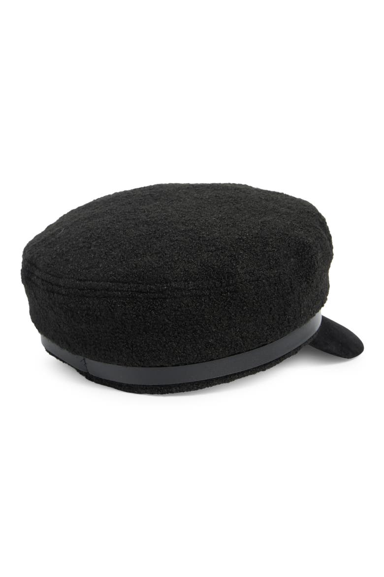 Bouclé Faux Suede Brim Cabbie Driving Cap, Alternate, color, BLACK