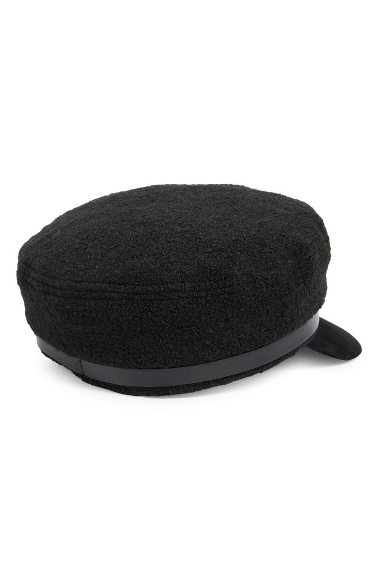 Melrose and Market Bouclé Faux Suede Brim Cabbie Driving Cap, Alternate, color, Black