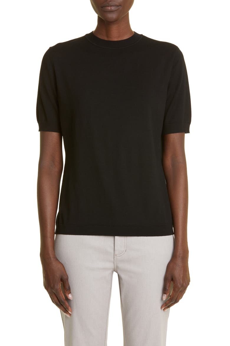 Short Sleeve Sweater, Main, color, BLACK