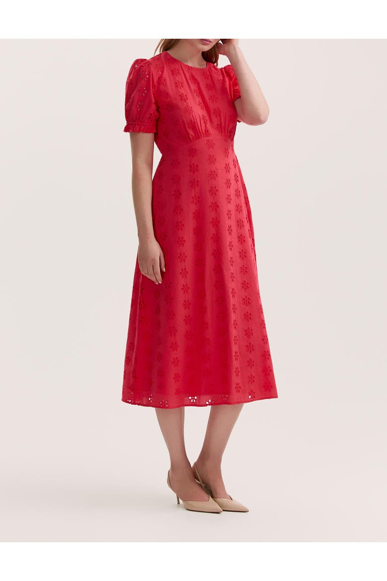 Mela Cotton Midi Tea Dress, Alternate, color, Coral