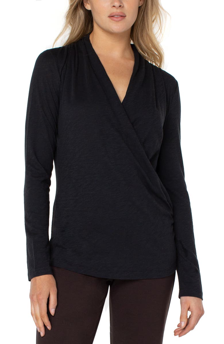 Liverpool Los Angeles Faux Wrap Long Sleeve Slub Knit Top, Main, color,