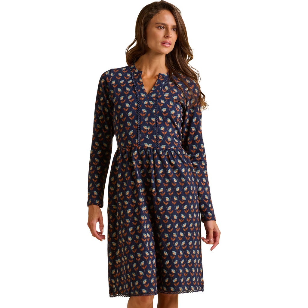 Brakeburn Rowan Long Sleeve V-neck Midi Dress In Blue