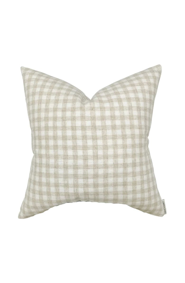 Linen & James Roe Ivory Tan Gingham Pillow Cover, Main, color, Cream