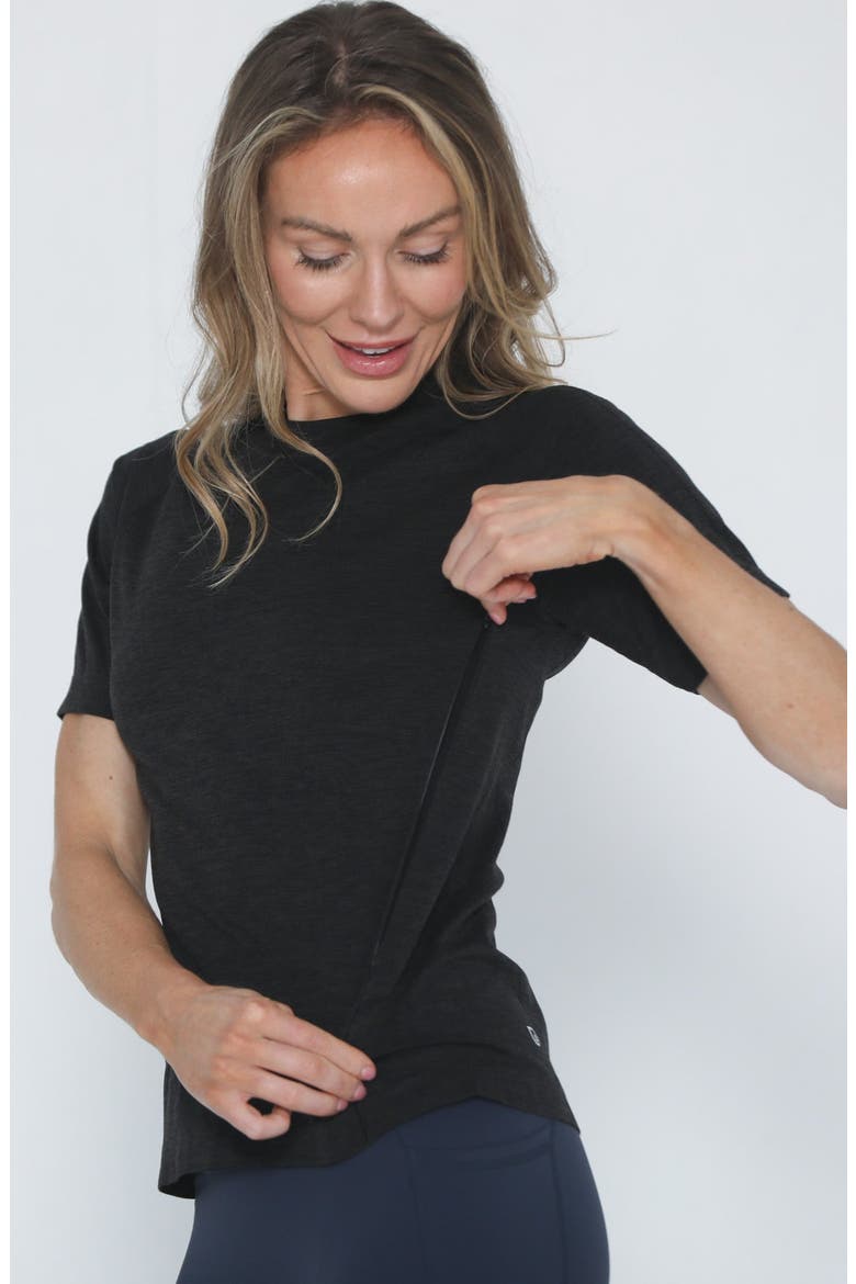 Aria Running Seamless Nursing Tee Short Sleeve, Alternate, color, Noir