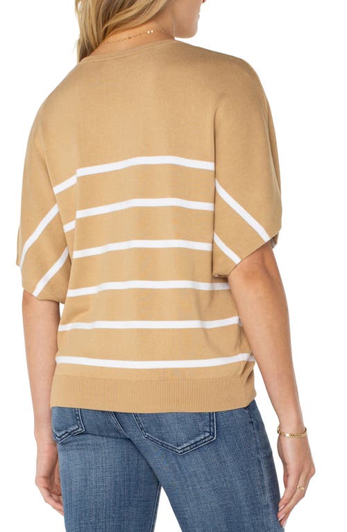Liverpool Los Angeles Stripe V-neck Dolman Sleeve Sweater In Tan White Strpe