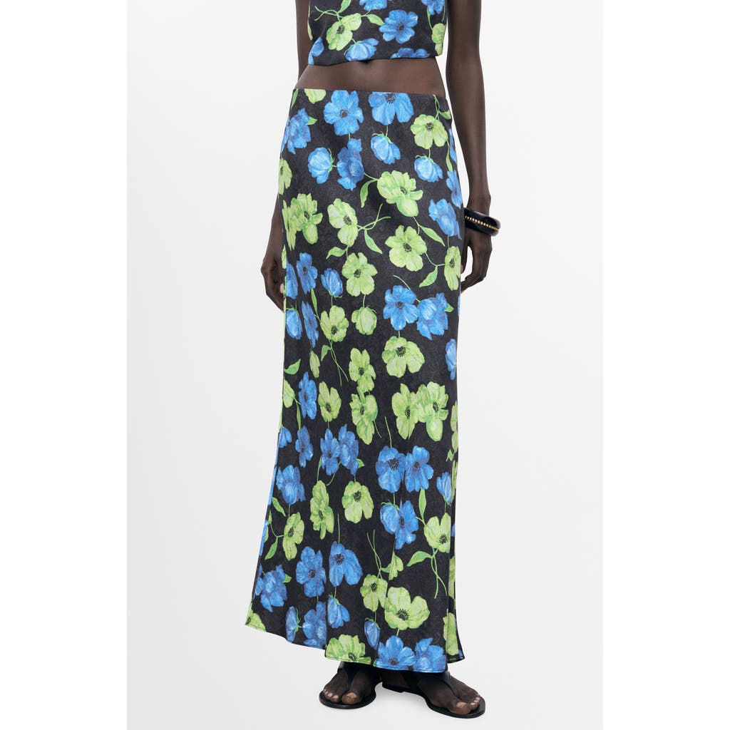 Mango Floral Print Maxi Skirt In Black