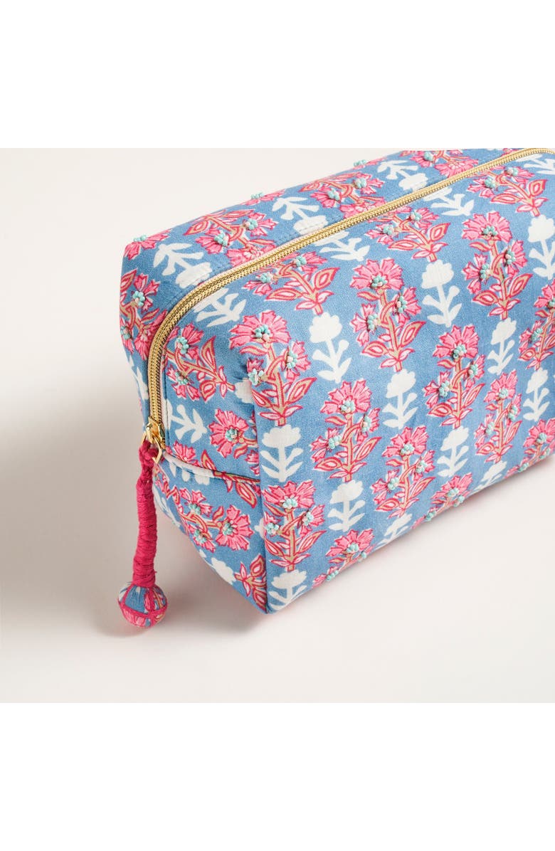 Zsa Zsa Zsu Delhi Embroidered Block Printed 100% Cotton Cosmetic Bag 8X6 In, Alternate, color, Yellow