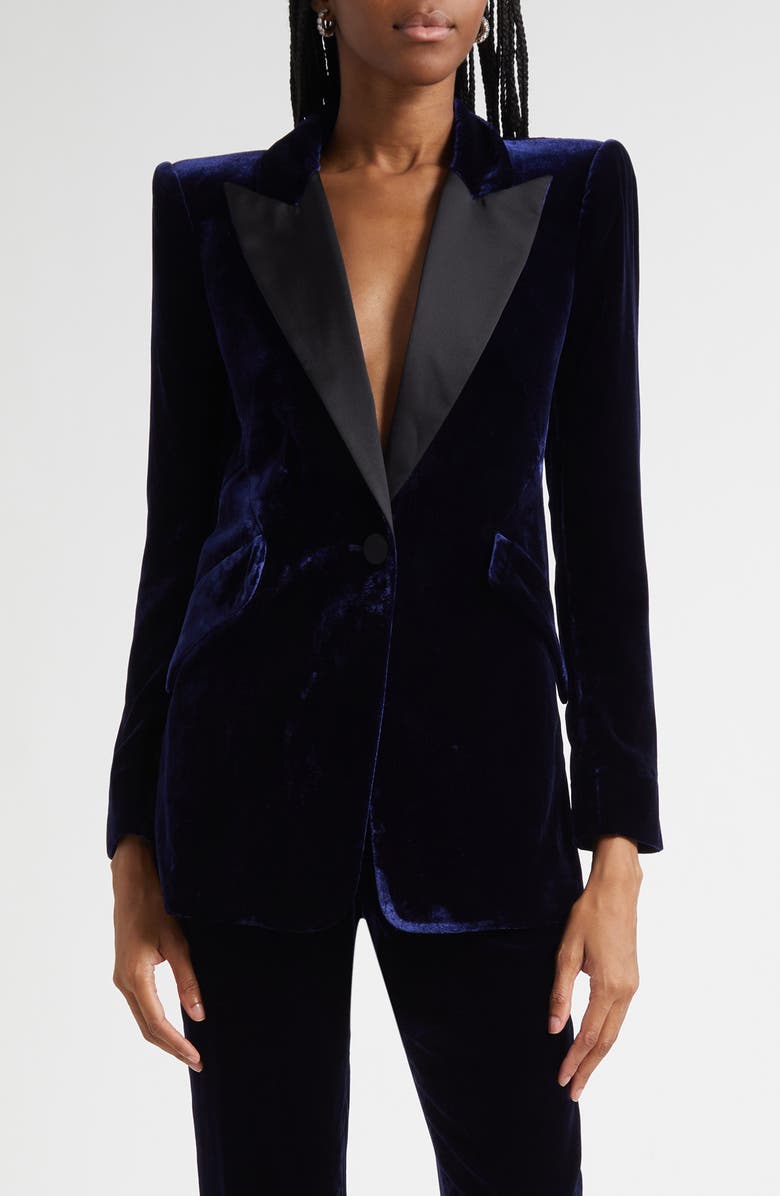 L'AGENCE Sheila Structured Velvet Blazer, Main, color, Midnight/ Black