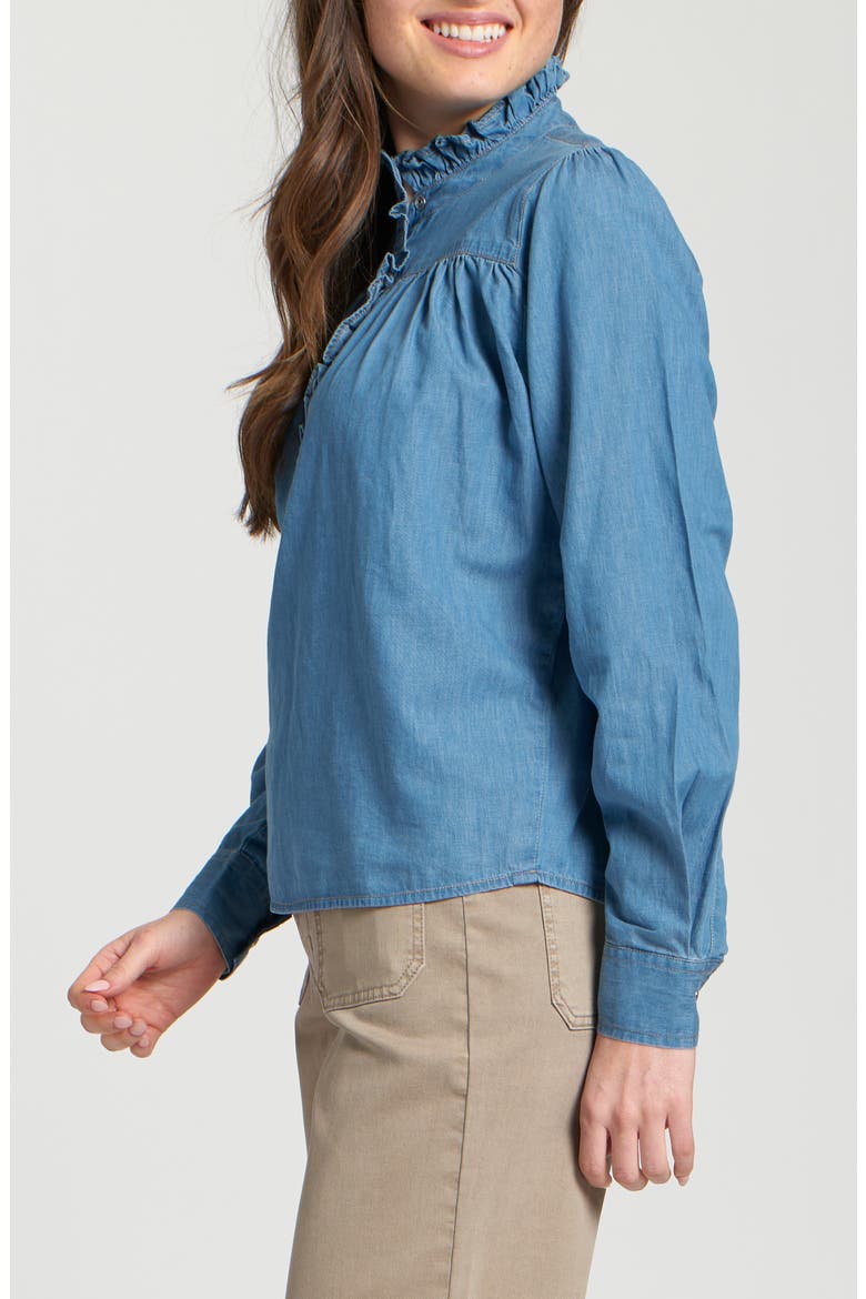 Ruffle Half Placket Shirt, Alternate, color, LIGHT INDIGO