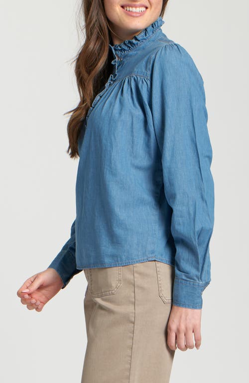 Apny Ruffle Half Placket Shirt In Blue