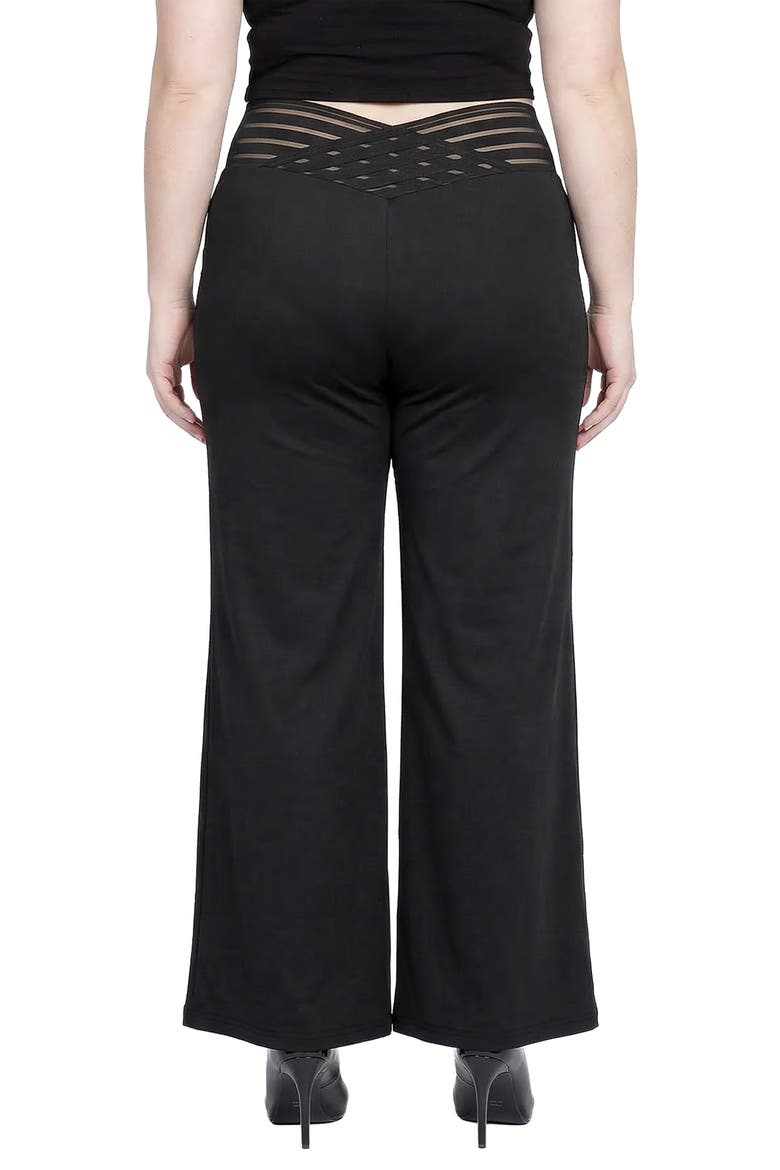 Mesh V-Waist Palazzo Pants, Alternate, color, BLACK