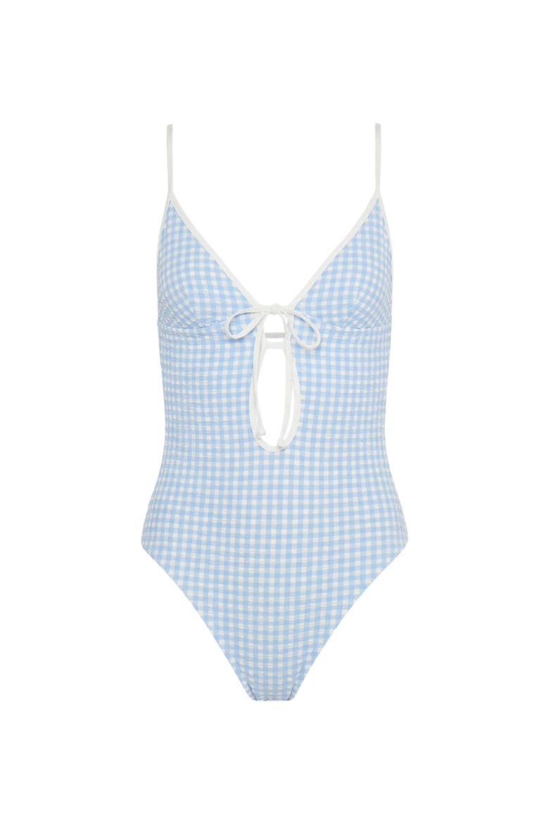 Soleil Tie Front One-Piece, Alternate, color, Sky/White