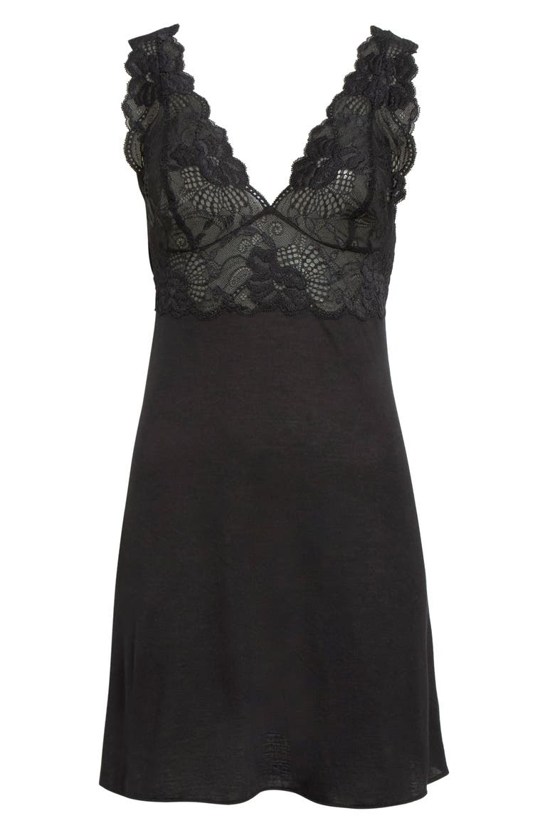 Delight Lace Bodice Chemise, Alternate, color, BLACK