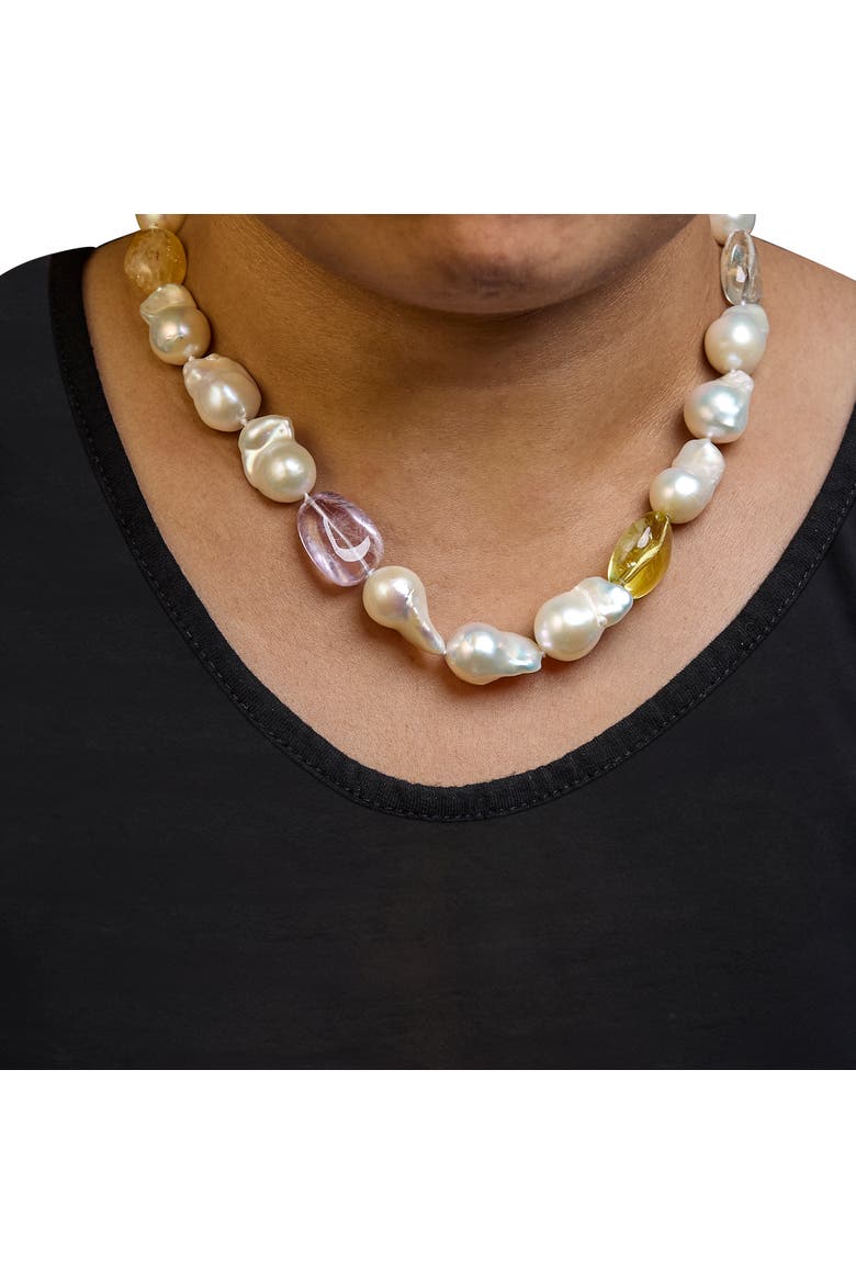14K Yellow Gold Citrine, Amethyst, and Baroque Pearl Strand Necklace, Alternate, color, Yellow