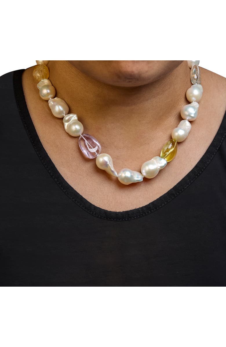 Haus of Brilliance 14K Yellow Gold Citrine, Amethyst, and Baroque Pearl Strand Necklace, Alternate, color, Yellow