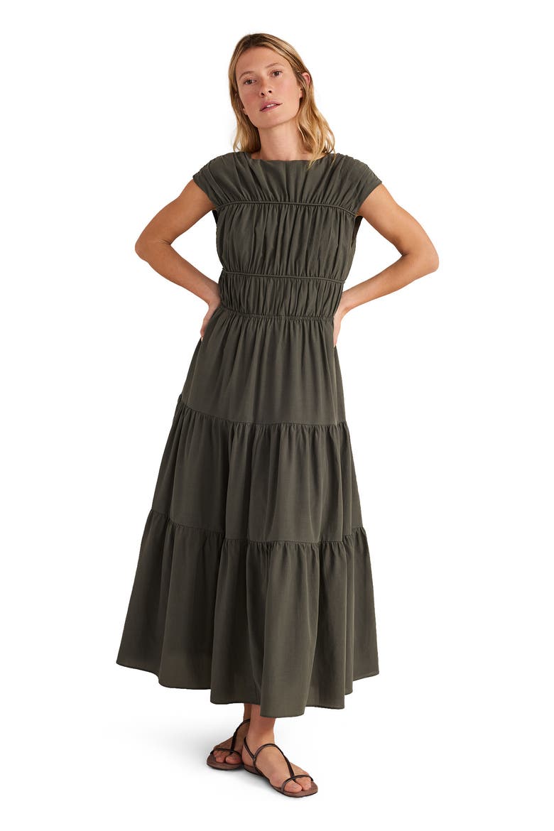 Cotton Voile Ruched Maxi Dress, Main, color, Cypress