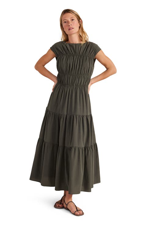 Cotton Voile Ruched Maxi Dress