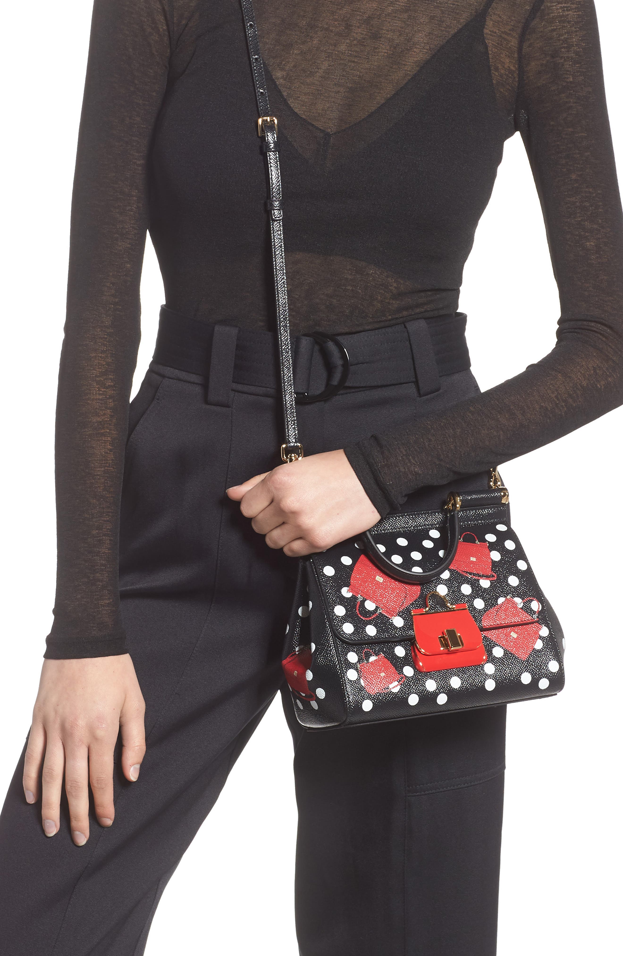 Dolce&Gabbana Small Miss Sicily Crazy for Sicily Leather Satchel, Alternate, color, Nero Borsette
