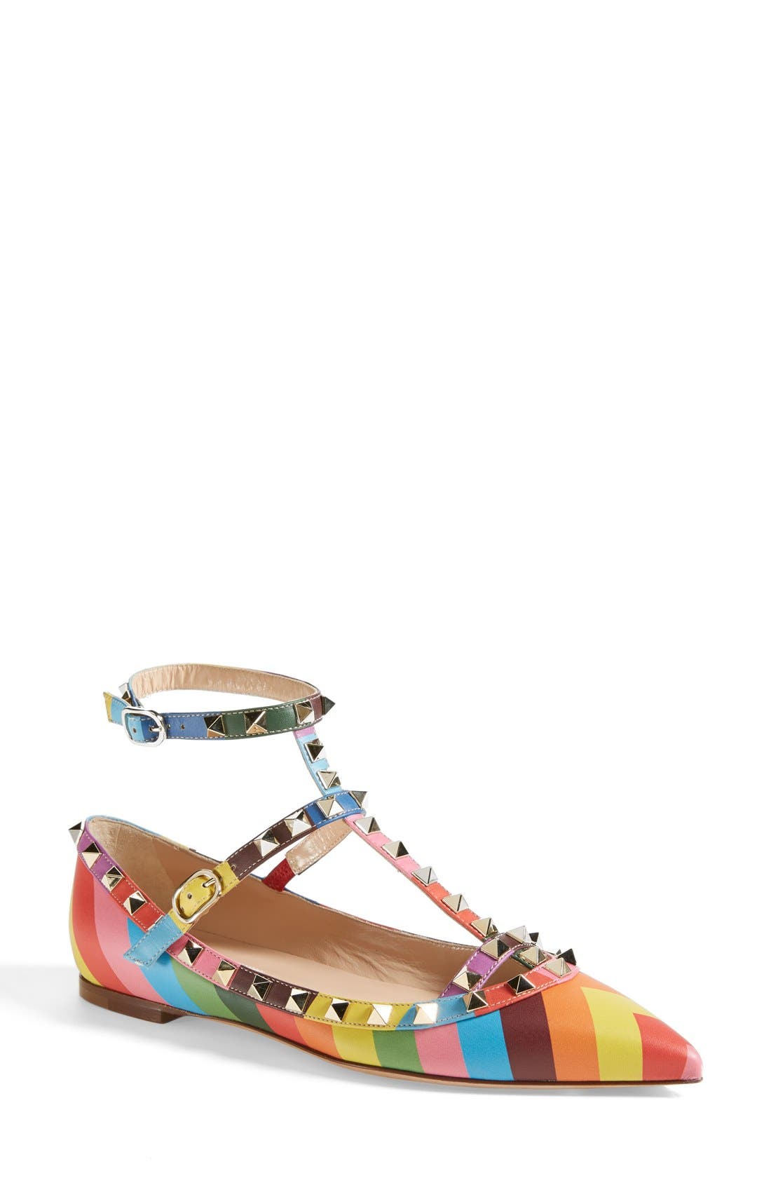 Valentino Garavani 'Rockstud' T-Strap Ballet Flat, Main, color, 