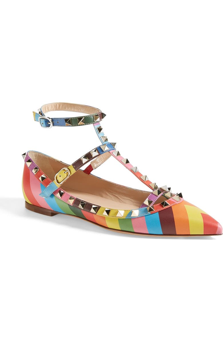 Valentino Garavani 'Rockstud' T-Strap Ballet Flat, Main, color,