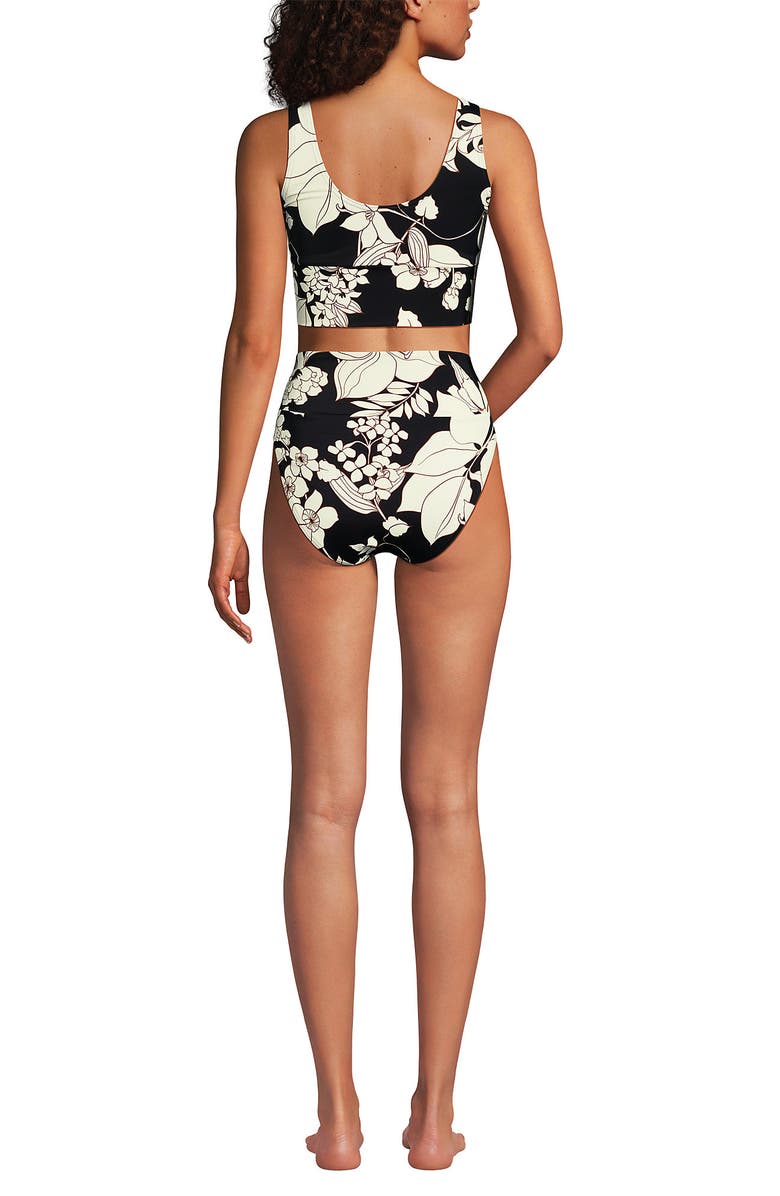 Lands' End Tugless Tankini Top and High Waisted Bottom Swimsuit Set, Alternate, color, Black/Egret Lilies
