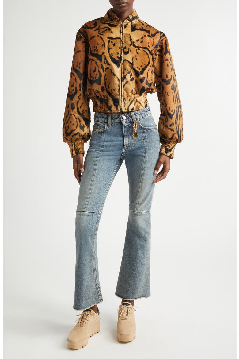 Cloud Leopard Crop Velveteen Bomber Jacket, Alternate, color, MULTICOLOR BROWN