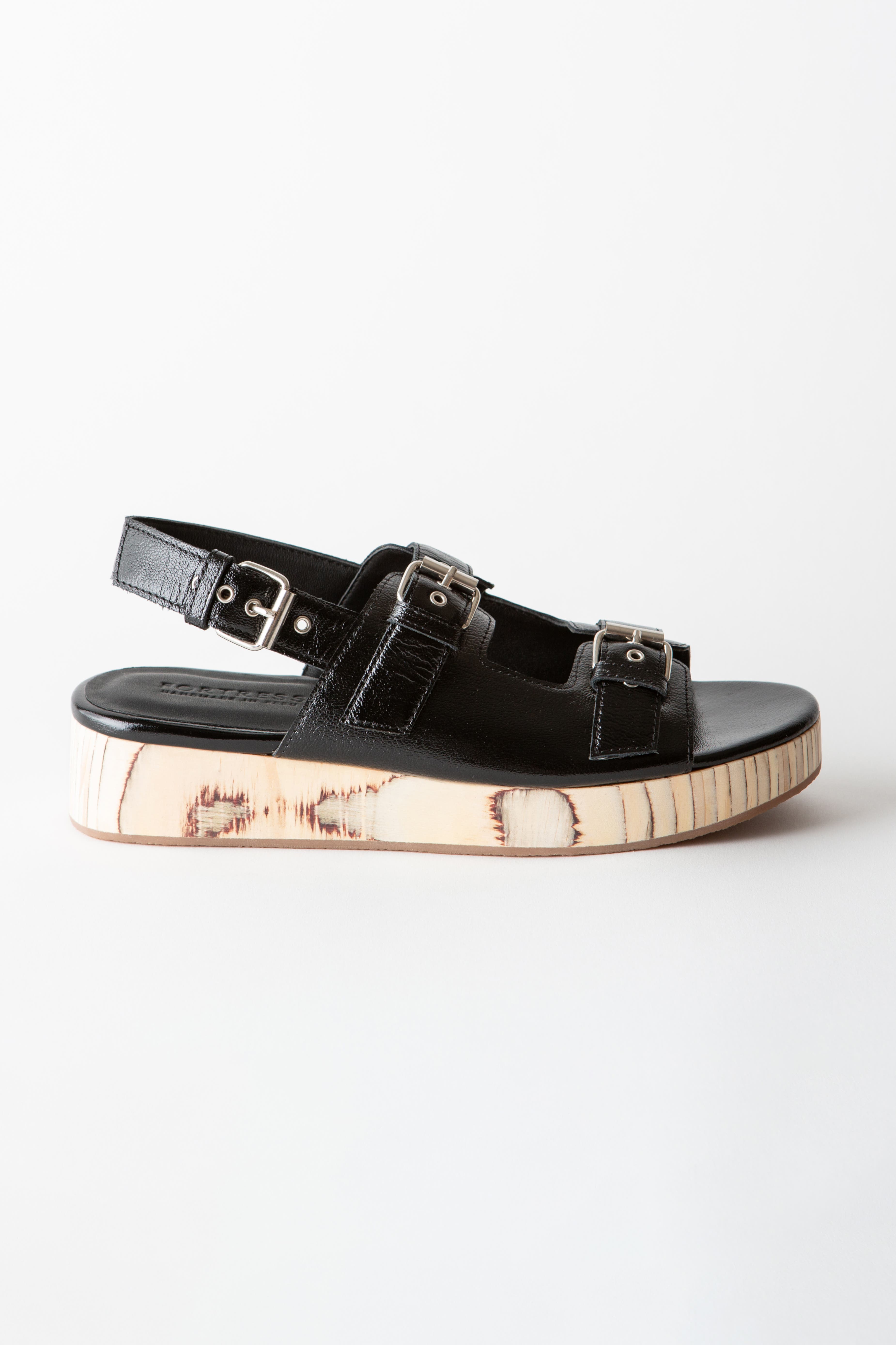 Fortress Leja Flatform Sandal, Alternate, color, Gloss Black Nappa