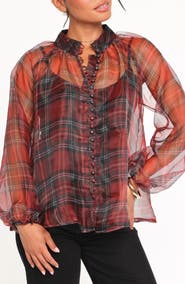 Petal & Pup Marni Plaid Organza Button-Up Shirt