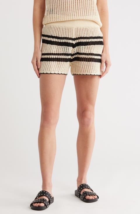 Stripe Open Knit Cover-Up Shorts