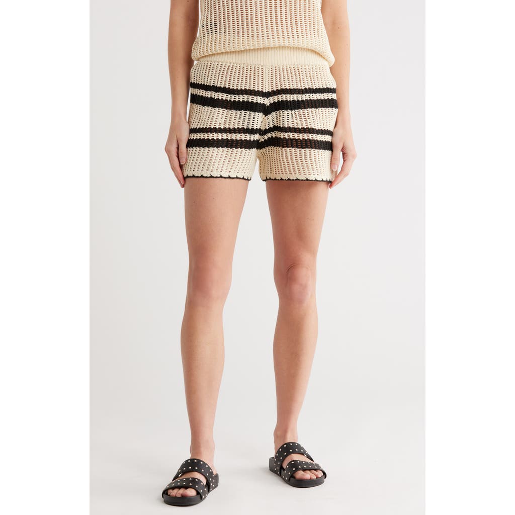 Elan Stripe Open Knit Cover-up Shorts In Gold