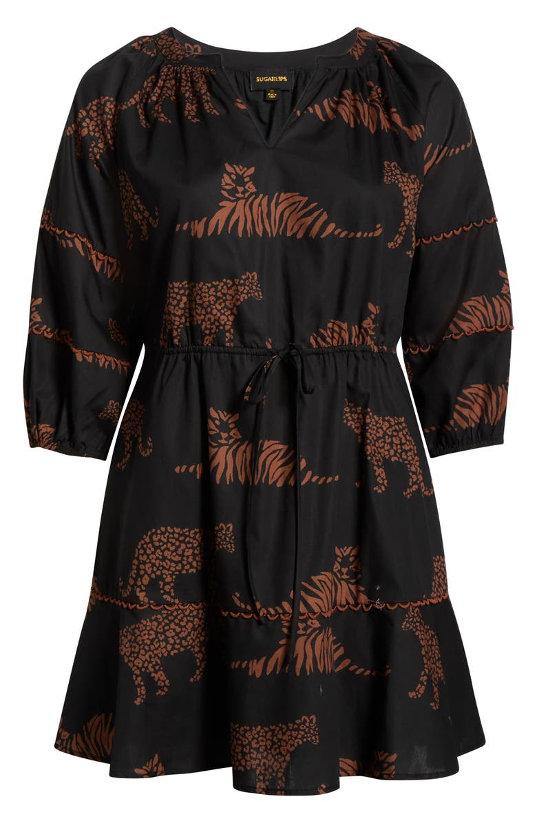 SUGARLIPS Zenzi Jungle Print Dress, Alternate, color, Black-Tan