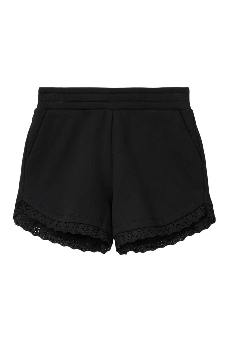 Lele Eyelet Trim Cotton Shorts, Alternate, color, BLACK