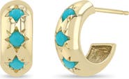 Zoë Chicco 14K Gold Turquoise Huggie Hoop Earrings