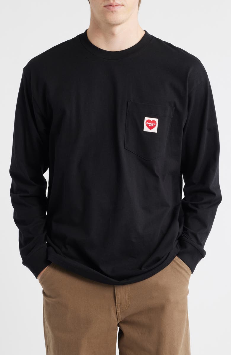 Carhartt Work In Progress Pocket Heart Long Sleeve Cotton T-Shirt, Main, color, Black/ Red