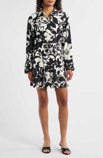 Stencil Floral Long Sleeve Shirtdress
