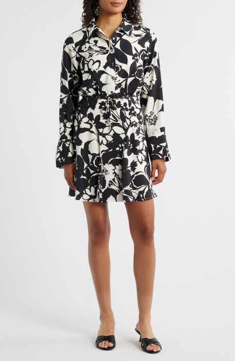 Stencil Floral Long Sleeve Shirtdress
